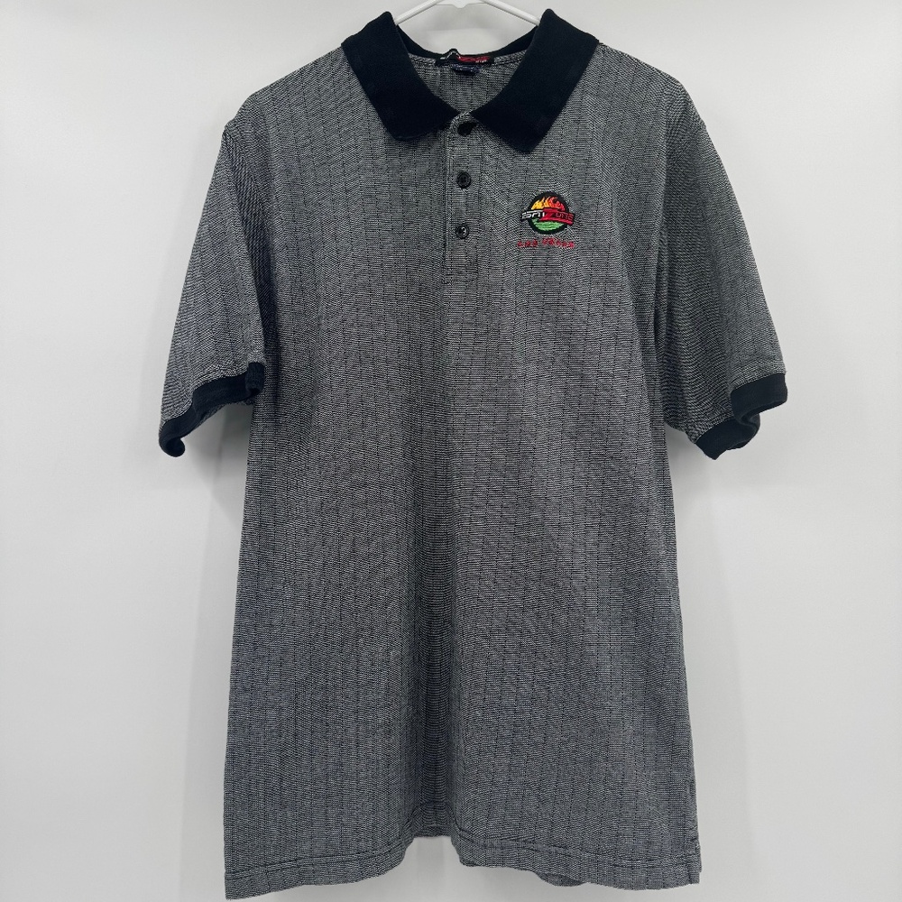 ESPN Zone Polo Shirt Men Large Black Vintage Las Vegas Logo Short Sleeve Knit